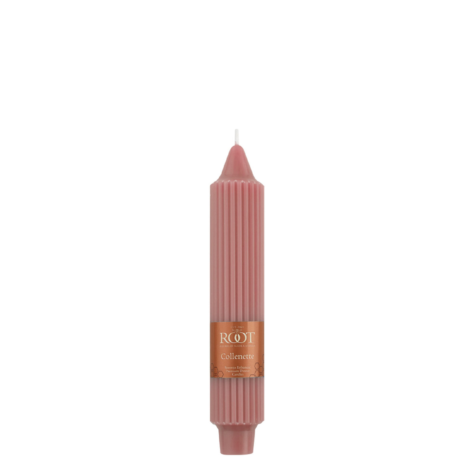 Grecian Collenette Unscented Taper Candle, 7" H x 1.25" W x 1.25" D, Dusty Rose
