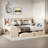 Upholstered Daybed With 2 Drawers, Storage Shelves, Flip Cabinets & Side Table, Vertical Striped Design-541687415
