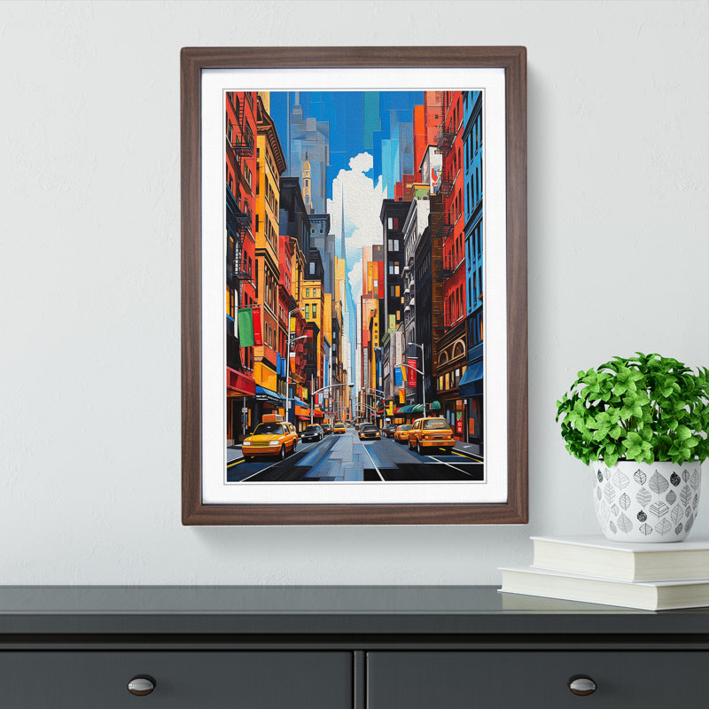 New York Hard Edge Painting No.2 - Single Picture Frame Print on Wood, 64cm H x 46cm W x 2cm D, Walnut Framed