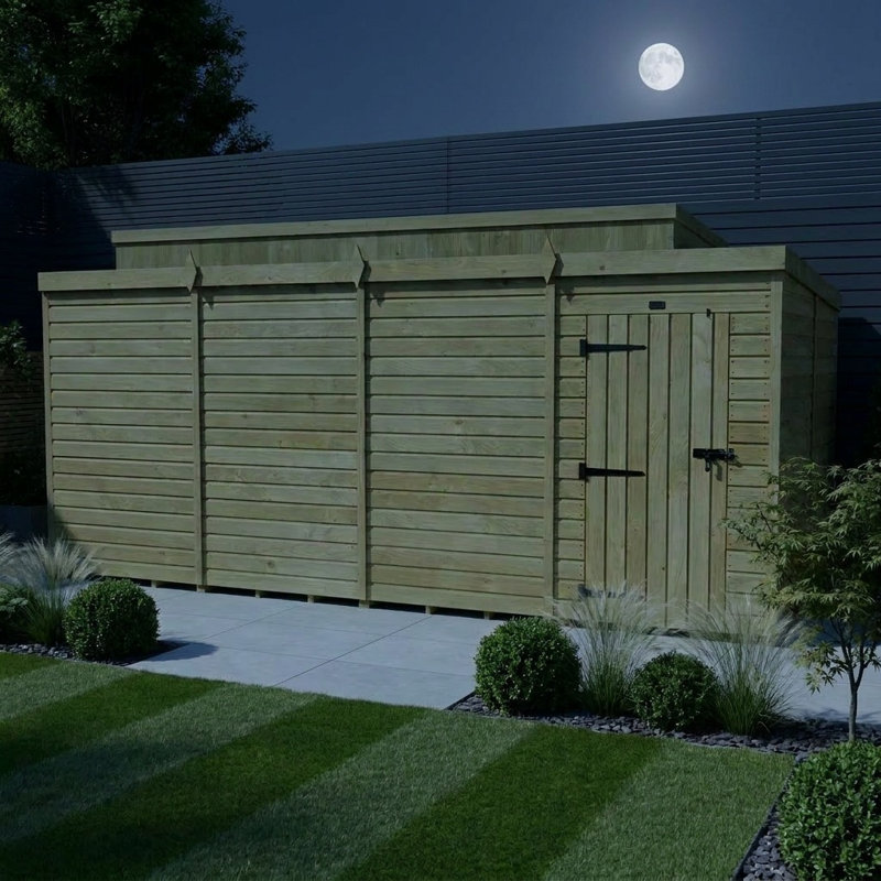Total Sheds 16ft x 8ft Pent Garden Shed - Single Door - No Windows - Pressure Treated Timber - UK Manufactured