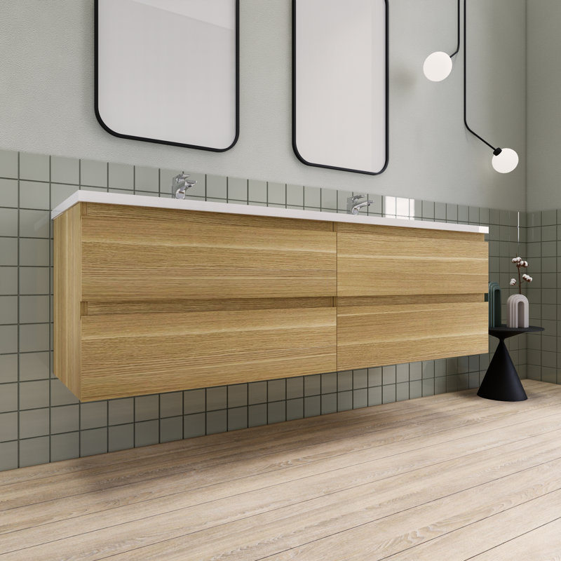 Alcester 71'' Double Bathroom Vanity with Resin Top, White Oak