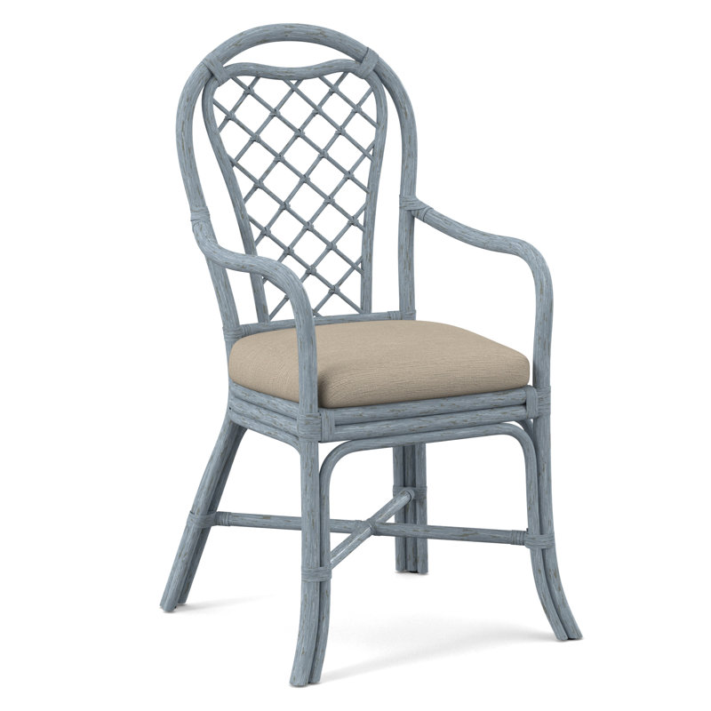 Trellis Dining Arm Chair, Beige Performance Fabric; 0851-73, Sea Glass