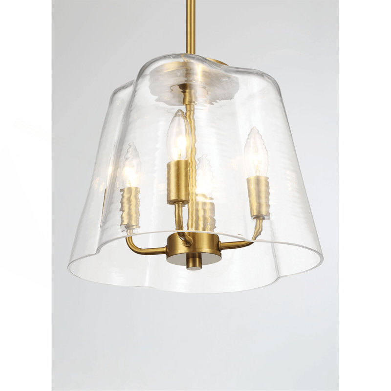 Luminaire suspendu quatre bougies avec verre transparent Soiree - laiton satiné