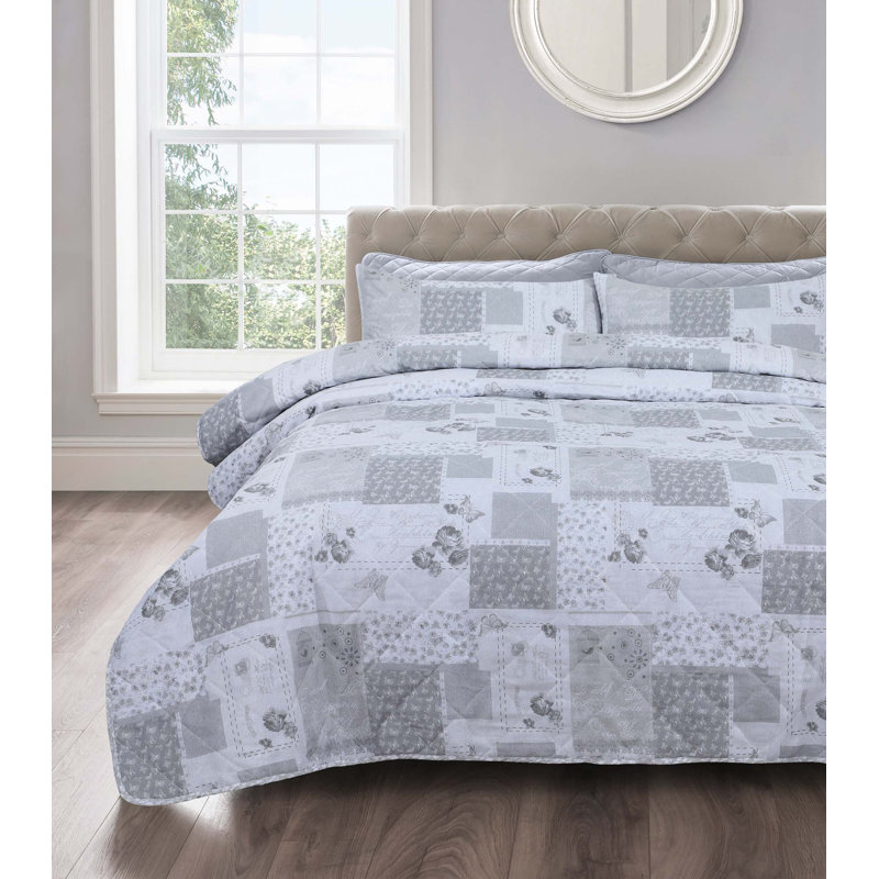 D/B MAYA COVERLESS QUILT SET, Single Duvet Cover + 2 Standard Pillowcases, Grey
