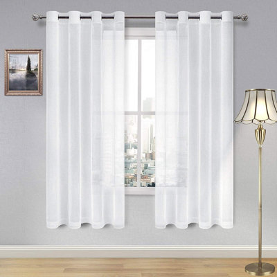 2 Panels White Sheer Curtains for Living Room Linen Look Voile Drapes Grommet Window Curtain Panel