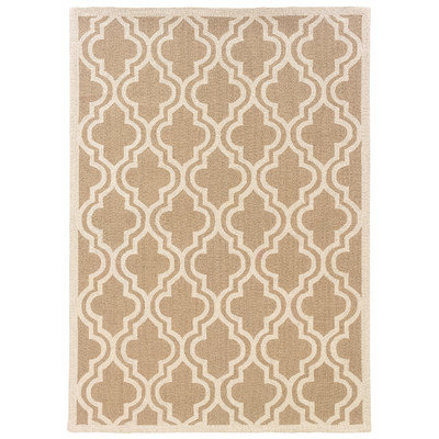 Tapis décoratif en laine beige à motif géométrique baume