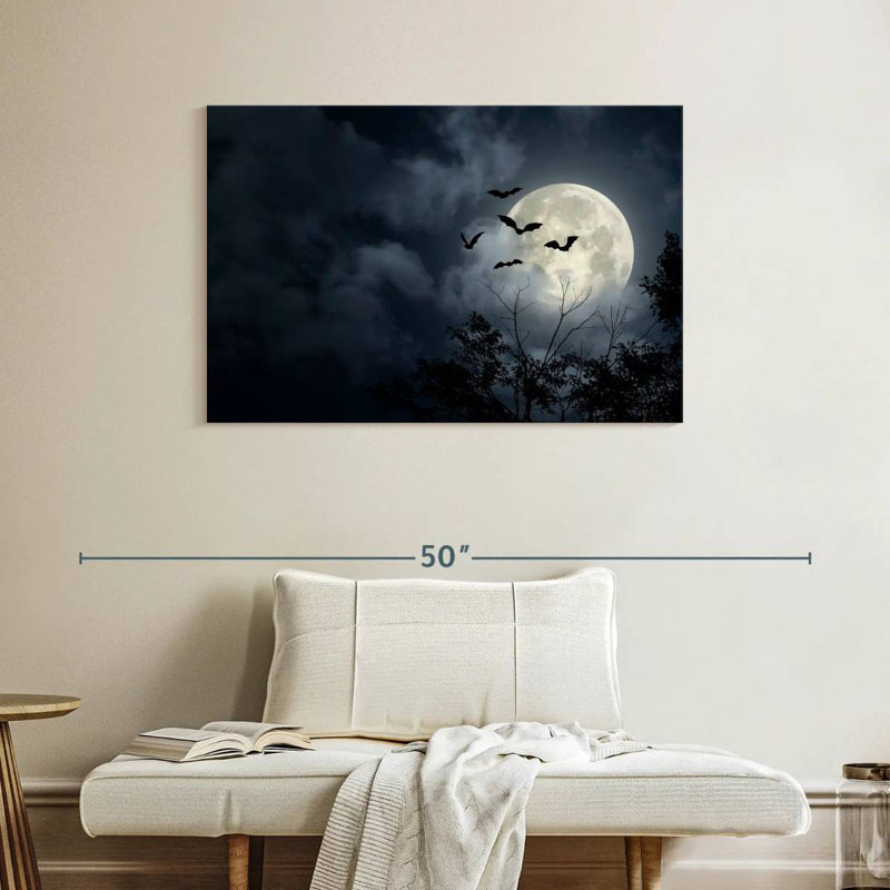 Brampt, chauves-souris volantes et pleine lune, H 26 po x l 39 po