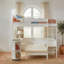 Lit mezzanine double avec bureau pivotant, canapé et lumières DEL-1973165928