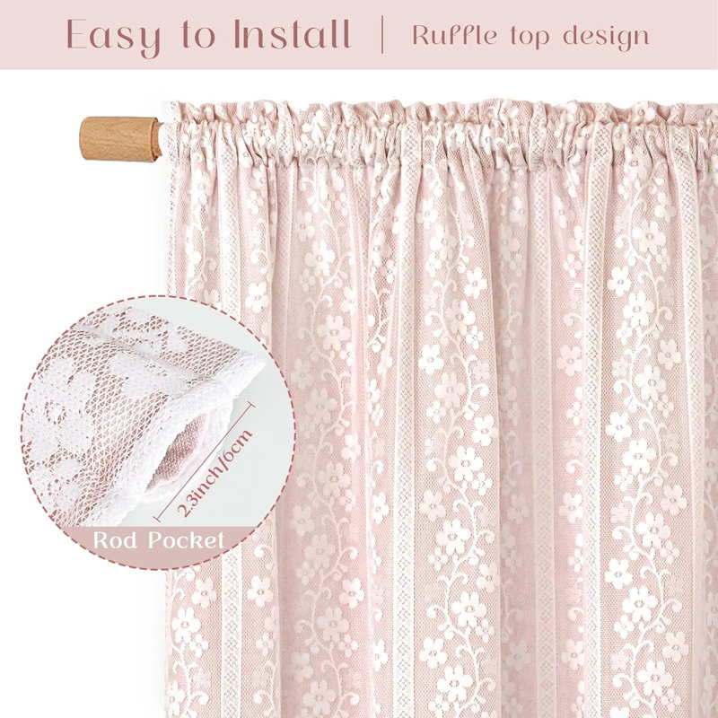 Rideaux de cuisine en lin 36 po, double épaisseur, 2 panneaux de rideau de fenêtre, rose clair, Light Pink