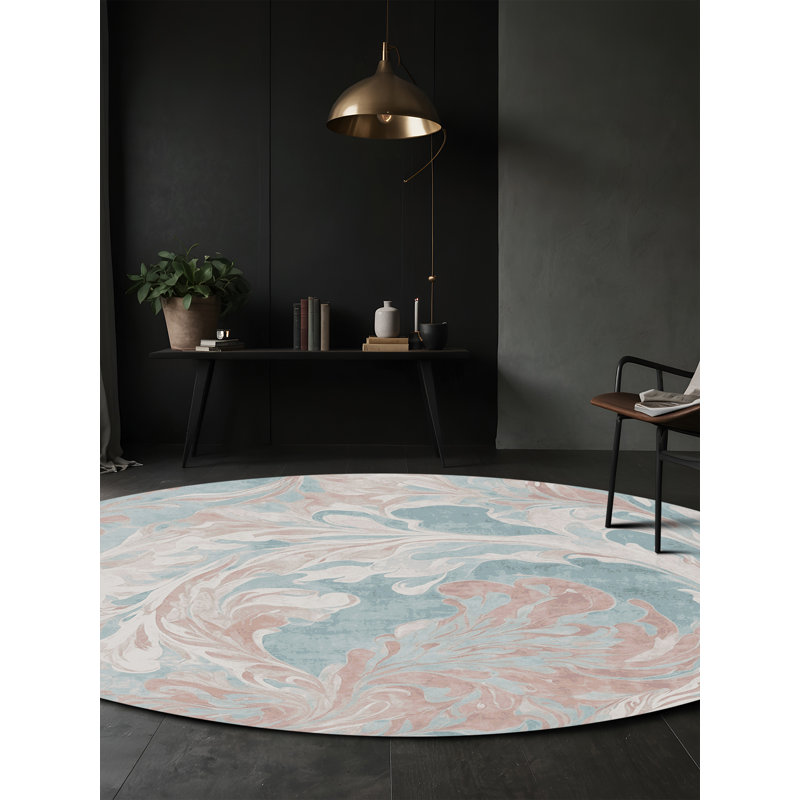 Tapis gris soyeux et moelleux, Rond 3 pi