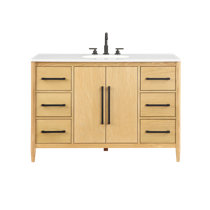 48 Bozeman Rustic Bathroom Vanity in Natural with Calacatta Quartz To -  HouseTie