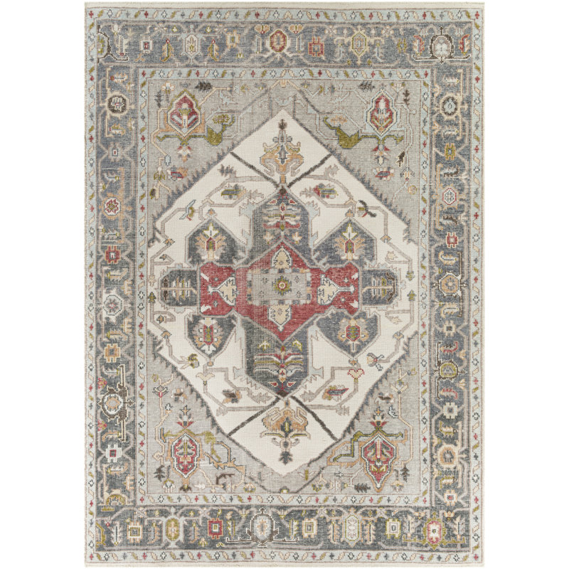 Oriental Hand-Knotted Indoor/Outdoor Area Rug in Gray/Beige/Red, Rectangle 2' x 3'
