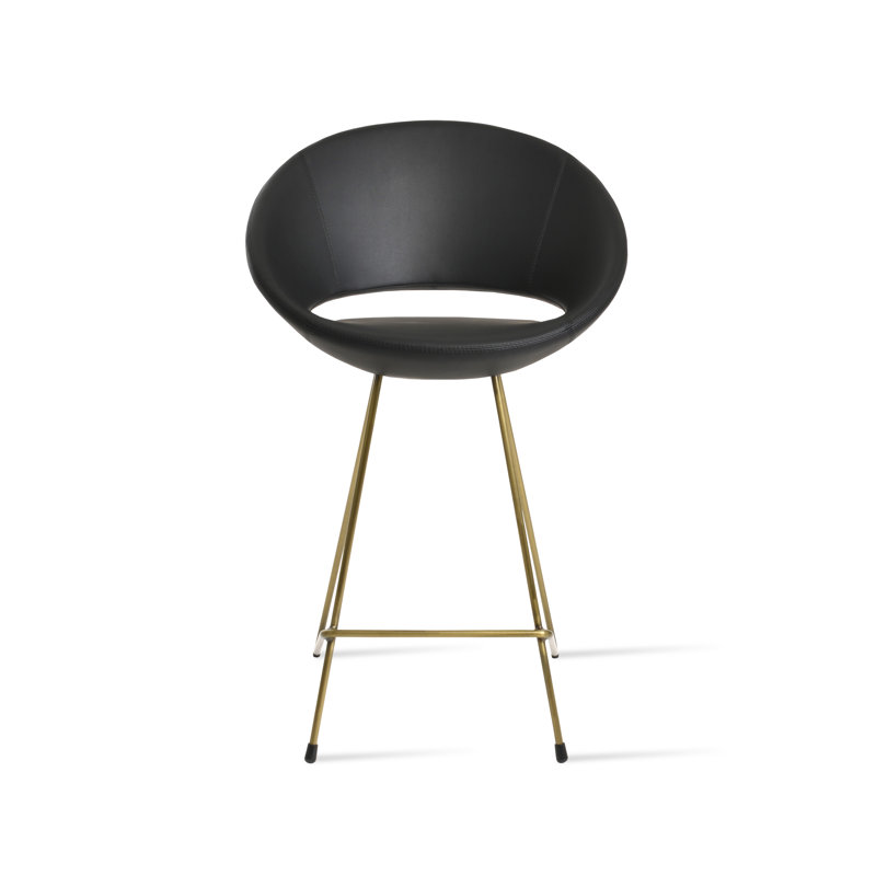 Tabouret de bar et de comptoir Crescent Cattelan, Laiton, Similicuir noir, Tabouret de comptoir (siège d'une hauteur de 24 p