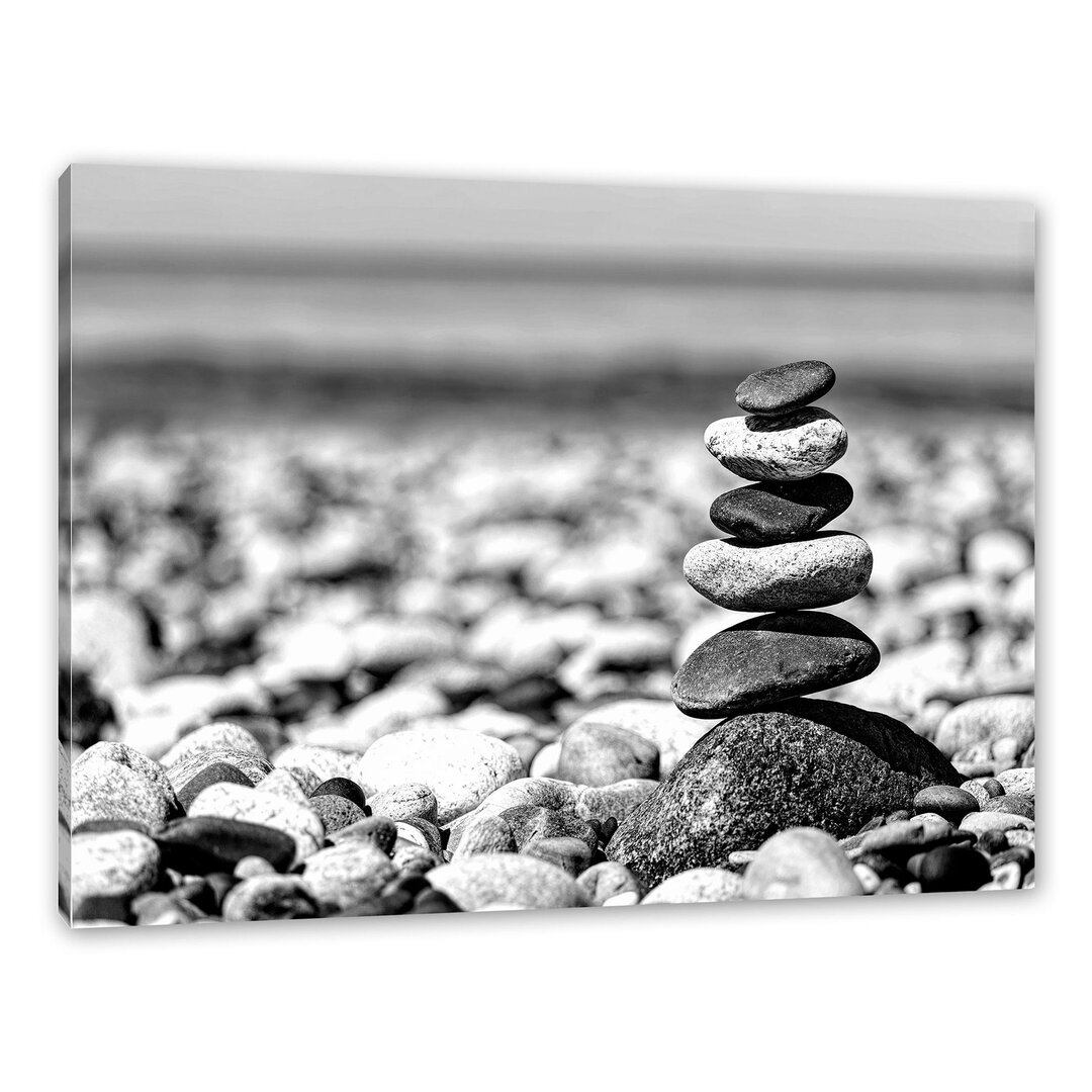 Leinwandbild Stone Pyramid on Gravel Beach