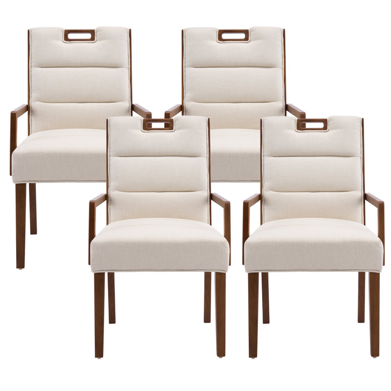 Fauteuils de salle à manger rembourrés Linden, 4, Coussin beige / structure en noyer