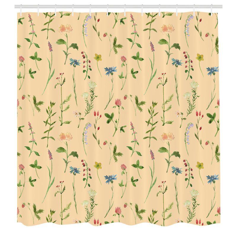 Floral Shower Curtain with Hooks Included, 84" H x 69" W, Pale Peach