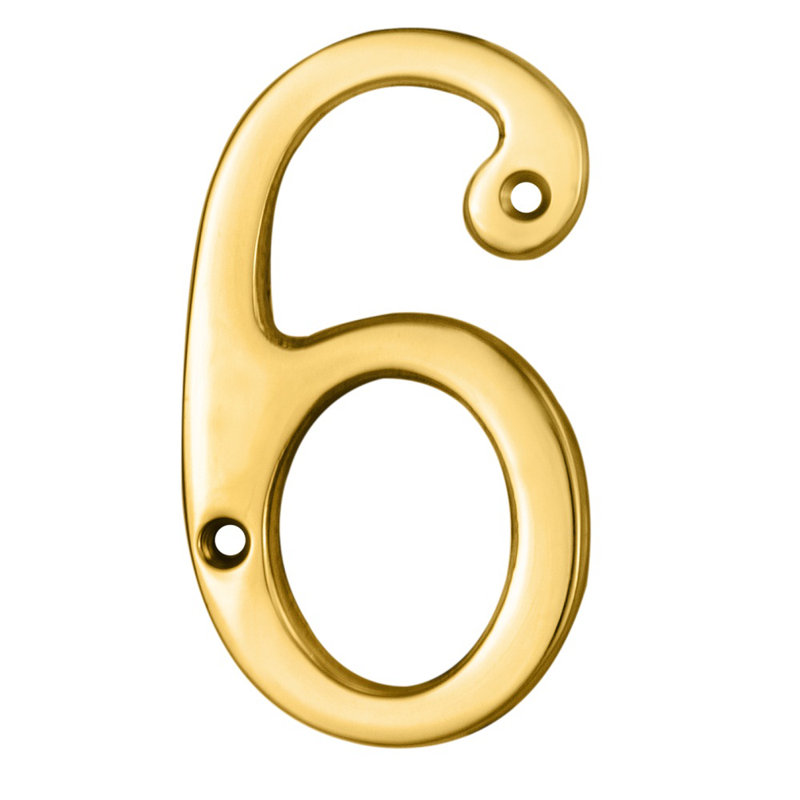 Clapham 7cm H Brass House Number, Polished Brass, 6