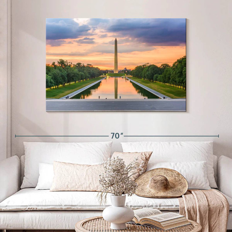 Monument de Washington au coucher du soleil, H 32 po x l 48 po