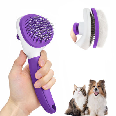 Fido Fave Self-Cleaning Deshedding & Dematting Dog & Cat Slicker Brush with Quick Release Button, Purple