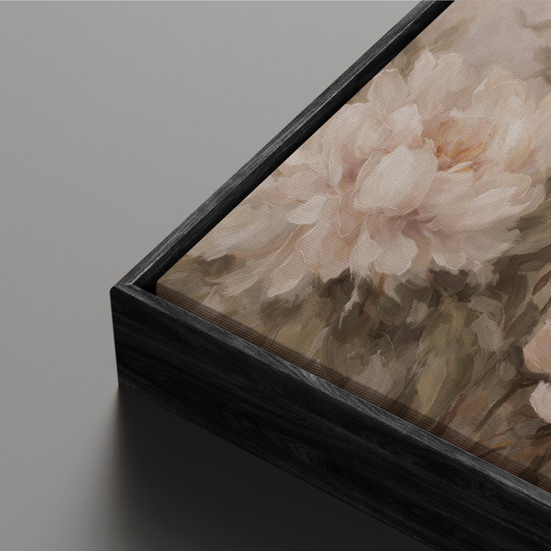 Framed Canvas Wall Art - Romantic Blush Peony Bouquet in Vintage Neutral Palette - 16"x24", 24"x36", 24" H x 36" W, Black