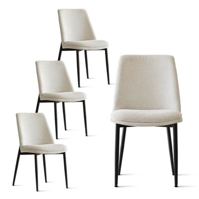 Chaises de salle à manger rembourrées en chenille beige