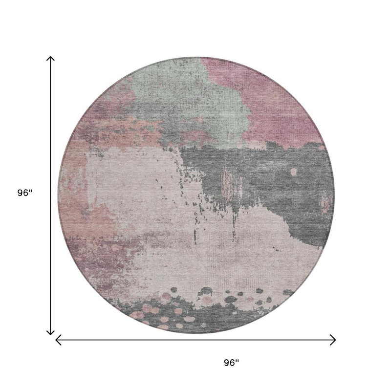 Tapis intérieur rond lavable abstrait 8 pi sauge et gris anthracite