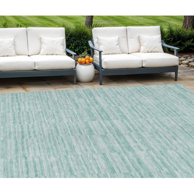 Tapis extérieur lavable rayé bleu sarcelle et gris 8 'X 10'