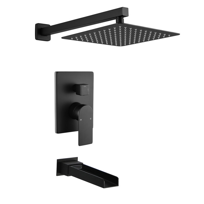 Ensemble de robinet de douche avec bec de baignoire et ensemble de robinet de baignoire, Noir mat