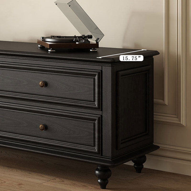 Meuble télé rétro en bois massif noir, 86.61