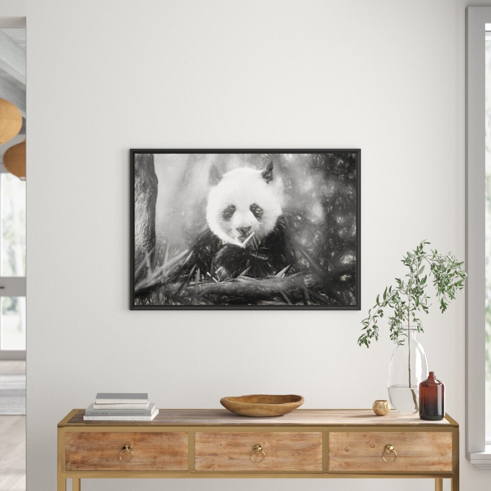 Gerahmtes Wandbild Niedlicher Panda isst Bambus Kunst