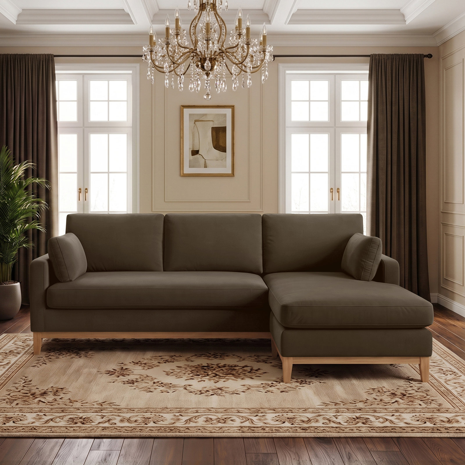 Pierre Velvet Chaise Sectional, Espresso Velvet