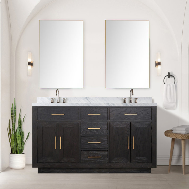 Meuble-lavabo double en chêne noir 60 po X P 22 po D, 60"