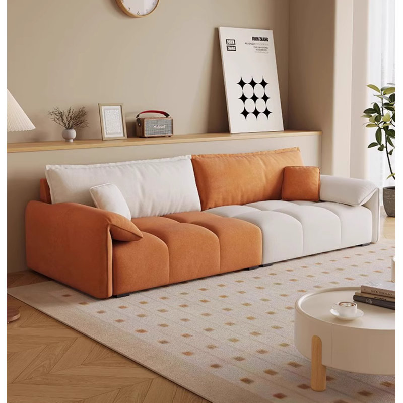 Canapé Minimalist, H 32,6 po x l 86,6 po x P 31,5 po, Orange / blanc cassé