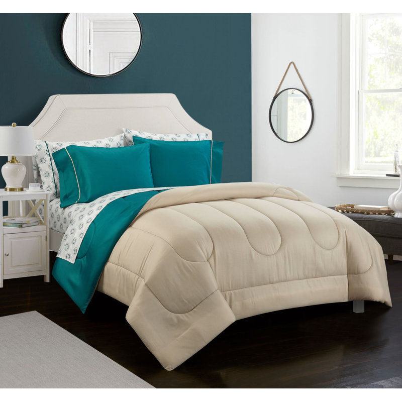 7pc Comforter Sets Polyester Comforter, King Comforter + 4 Pillow Cases, Dark Teal