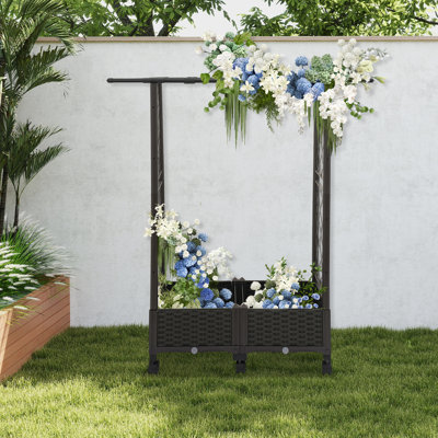 Grid-Patterned Flower Box With Wheels Planter Garden Box