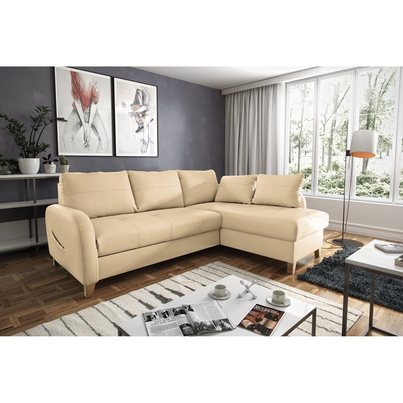 Canapé d'angle en cuir Roger, Beige, Orienté à droite