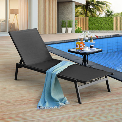 Heroux Patiojoy Patio Chaise Lounger With 6-position Adjustable Backrest And Breathable Fabric Black by Arlmont & Co.