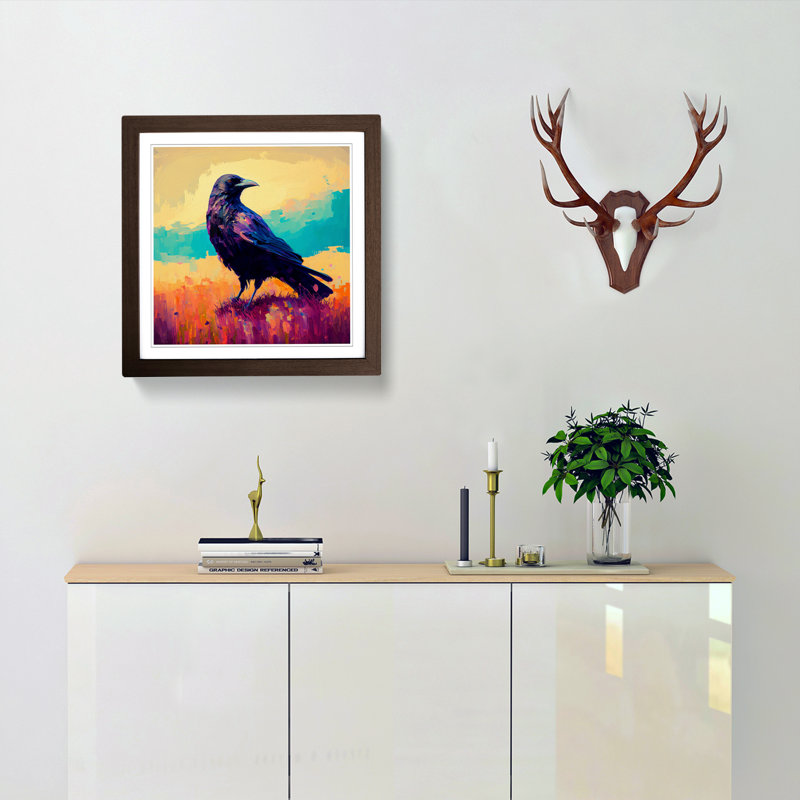 Crow Color Field Painting - Framed Print, Walnut