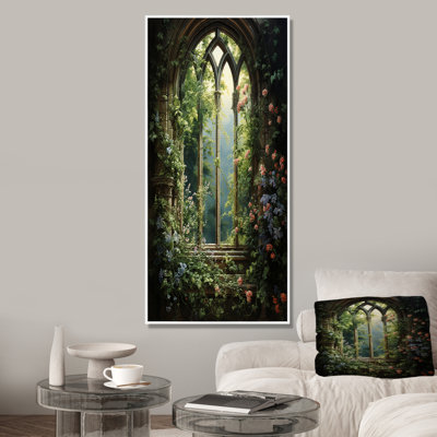 Floral Gothic Church Windows View V - Floral Window Wall Art