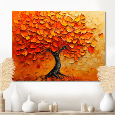 Arbre d'automne en couleur épaisse - Expressionnisme texturé, décoration murale sur toile encadrée