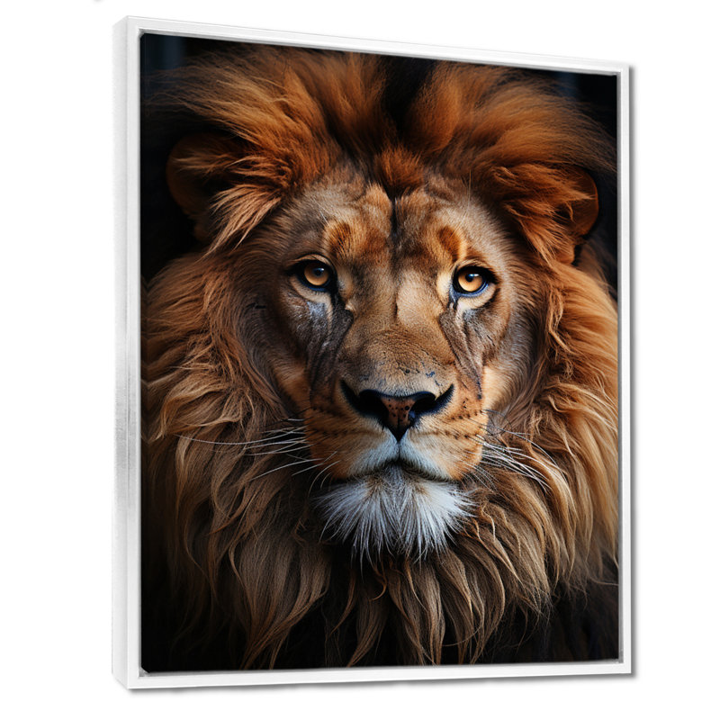Animal Lion Portrait II - Lion, art mural, H 32 po x l 24 po x P 1 po, Cadre flottant blanc