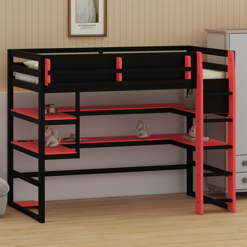 Space-Saving High Sleeper Featuring Built-in Desk, Lateral Storage Unit, Multi-Tier Shelves, and Smart Color-Changing LED System