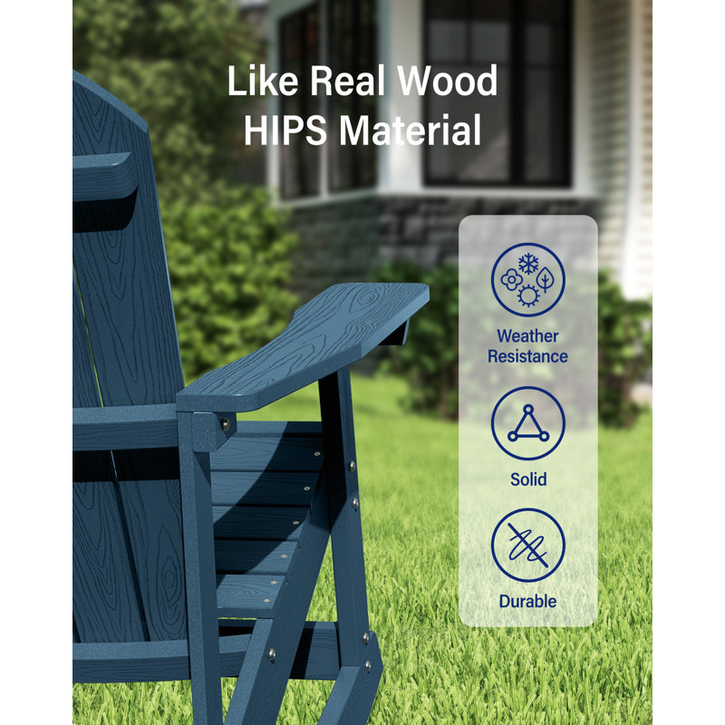 Outdoor Rocking Chair,Adirondack Rocking Chair,Patio Rocker Chair With Wide Back,Oversized Rocker Chair Look Like Real Wood, For Lawn, Porch, Backyard, Indoor And Garden, Navy
