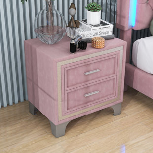 Table de chevet 2 tiroirs avec pieds en métal pour la chambre à coucher