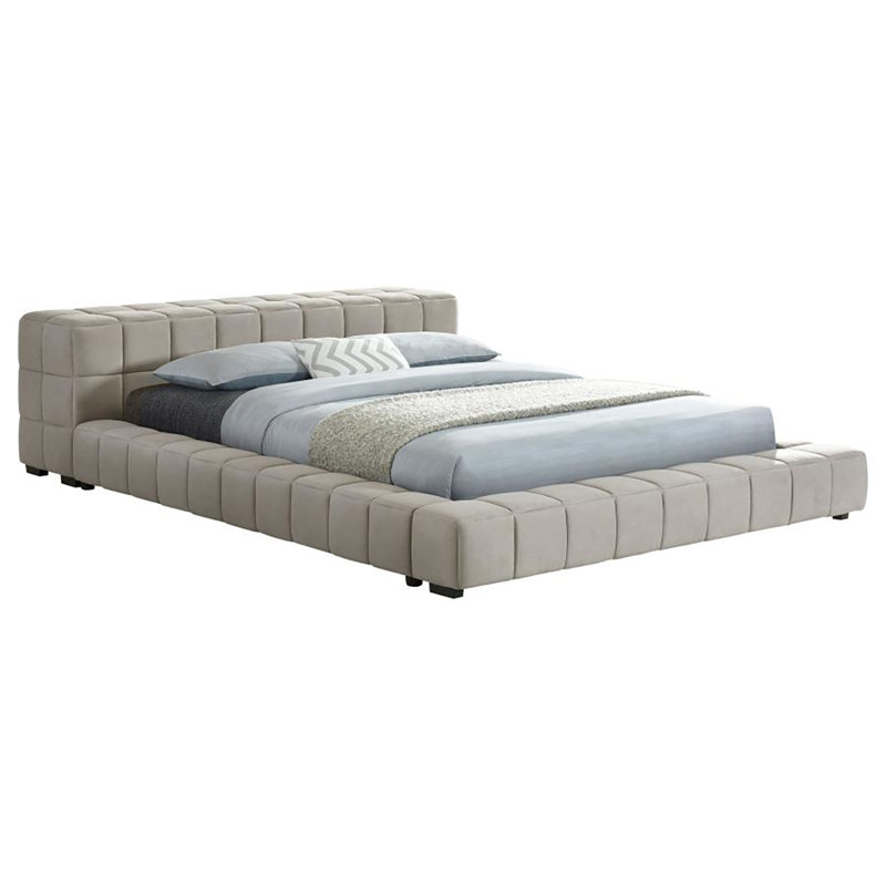 Lit plateforme tapissier Iqbar, Double, Taupe clair