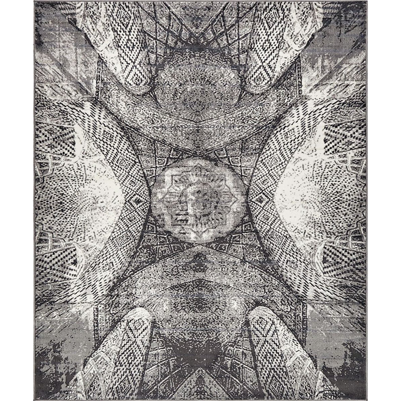 Tapis à motif oriental bois de frêne / ivoire Ahron, Rectangle 9 pi x 12 pi