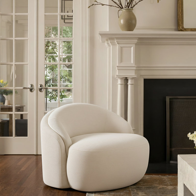 Fauteuil Caspian Chenille, Tissu chenille crème