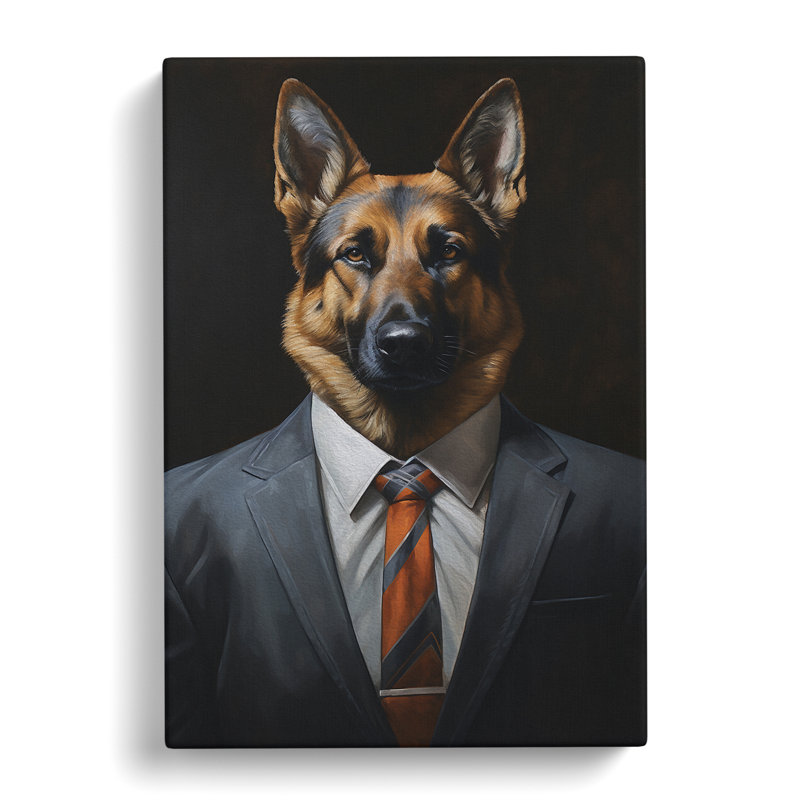 German Shepherd In A Suit Painting - Single Picture Frame Print, 76cm H x 50cm W x 3cm D