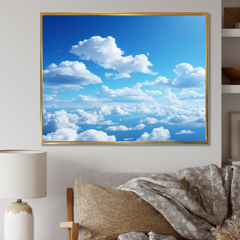 Sky Sky Horizon III - art mural ciel, Cadre flottant doré, H 12 po x l 20 po x P 1 po
