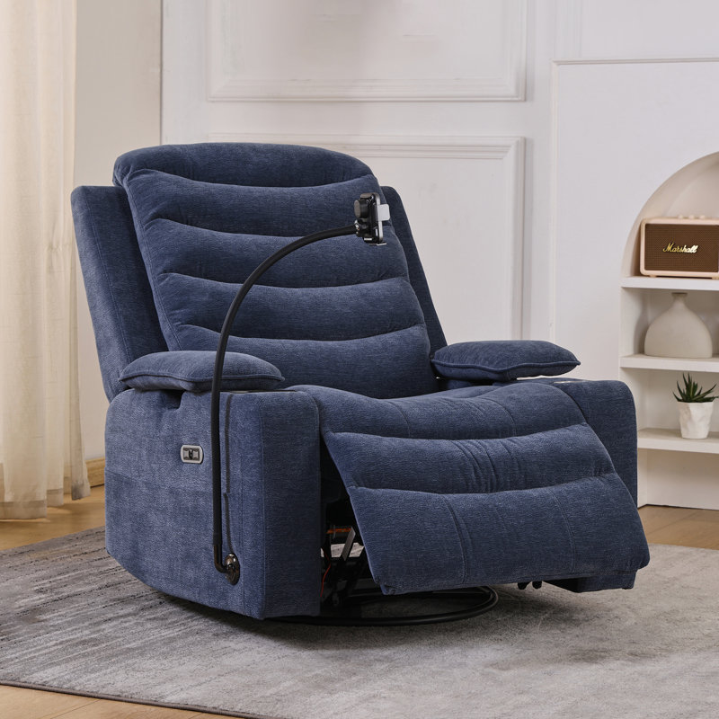 35.8" Wide Power Swivel Rocker Recliner Chair With Adjustable Armrest, Rocking Chairs With Heat, Usb Type C, Side Pocket, Phone Holder